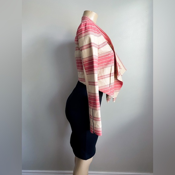 BCBG BCBGMAXAZRIA Abbey Stripe Abbey Cropped Blazer Jacket Asymmetrical Drape XS - Picture 8 of 14